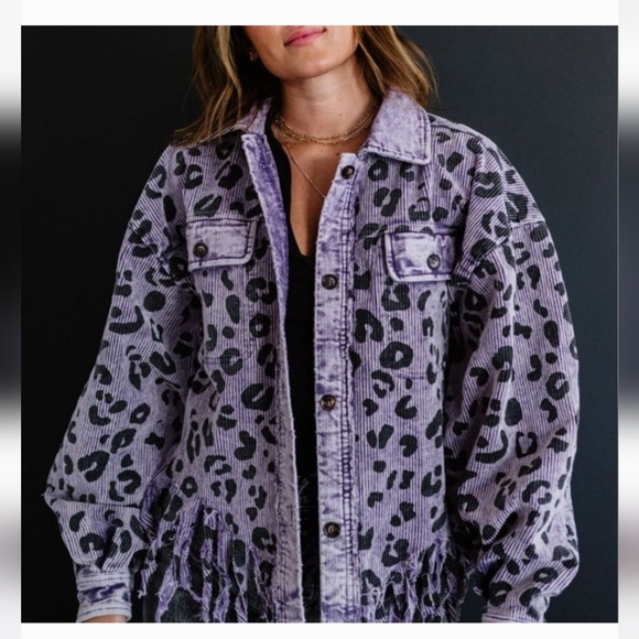 NWT BiBi Oversized Medium Women's Fringed Corduroy Animal Leopard Print Jacket - Picture 10 of 11